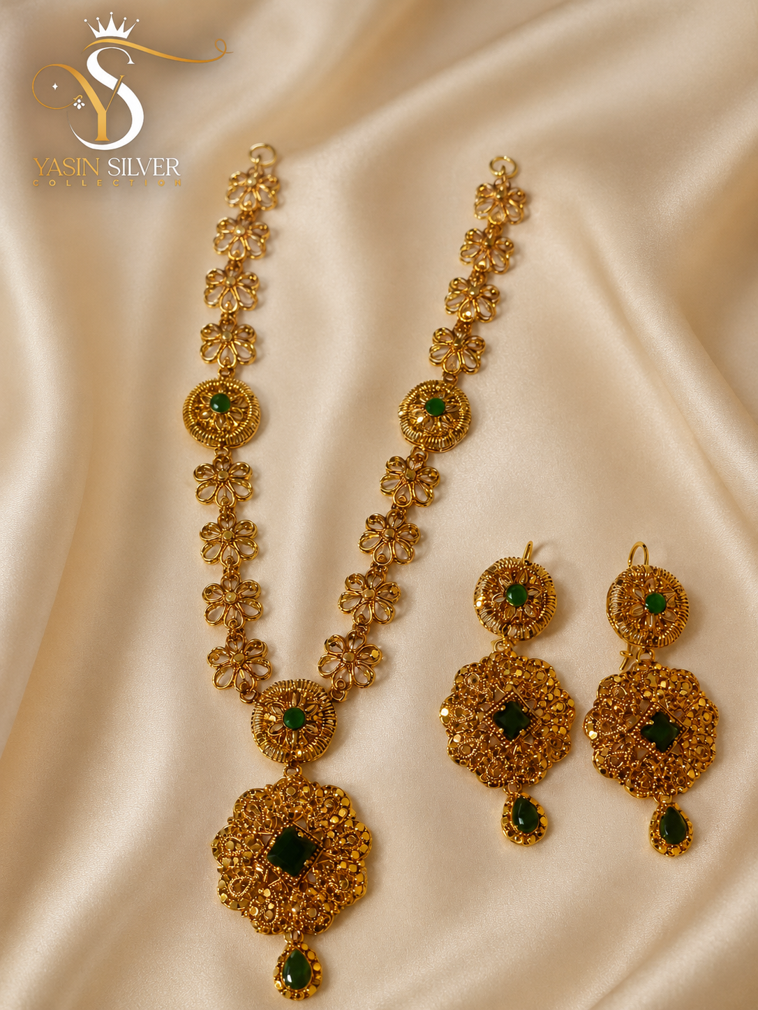 Green Stone Floral Jewelry Set