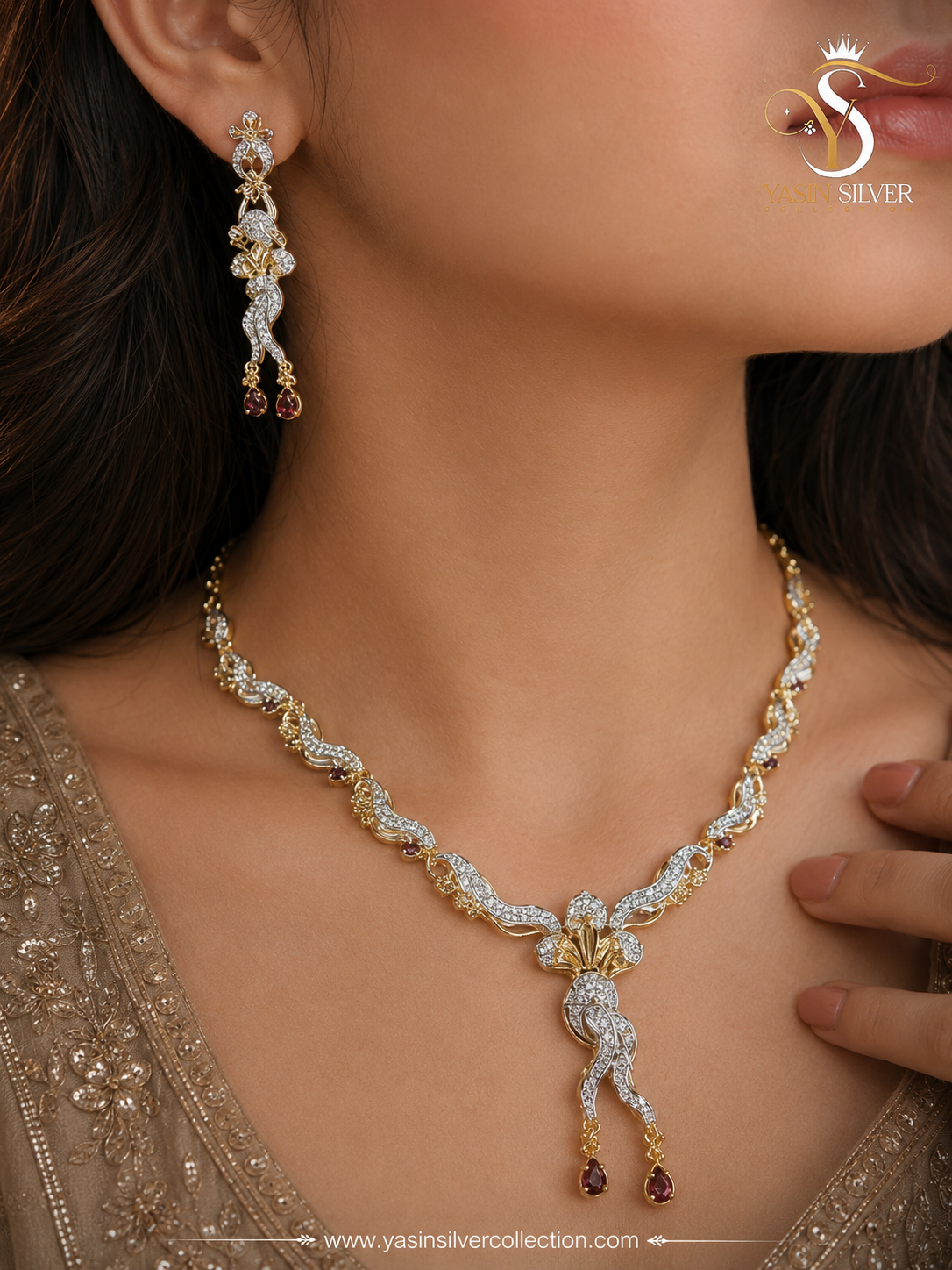 Ruby Cascade Bridal Necklace Set