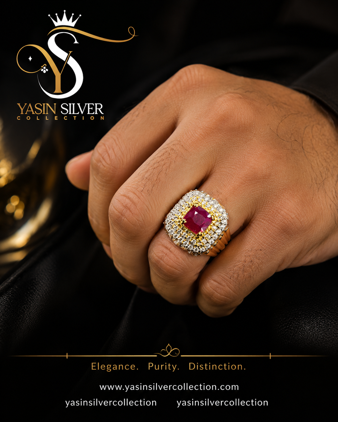 Afghan Kabul Natural Ruby Silver Gold Statement Ring