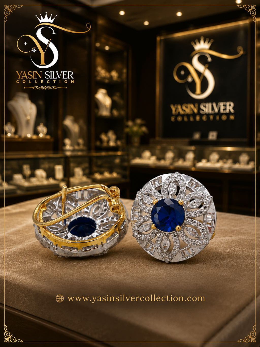Royal Blue Sapphire Flower Stud Earrings