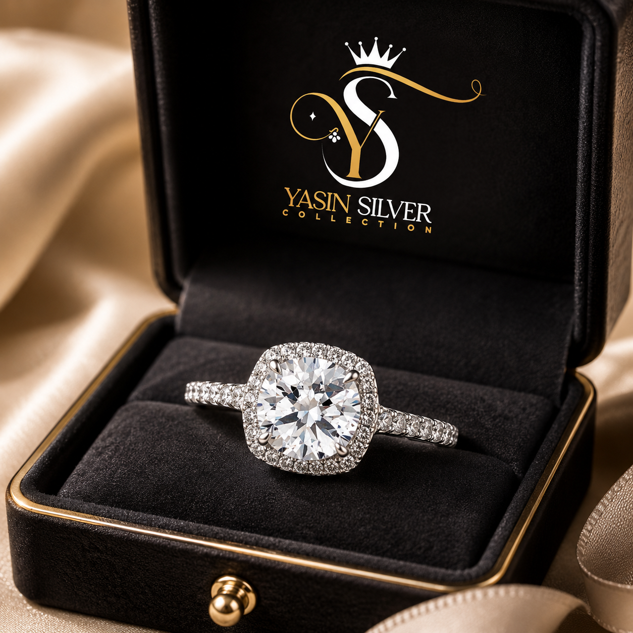 Luxury 925 Silver Halo Crystal Ring