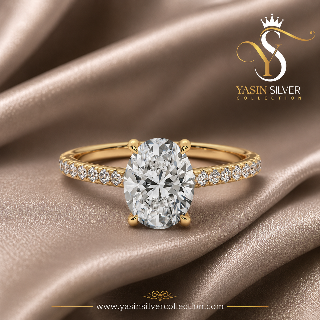 Crown Oval Diamond Ring
