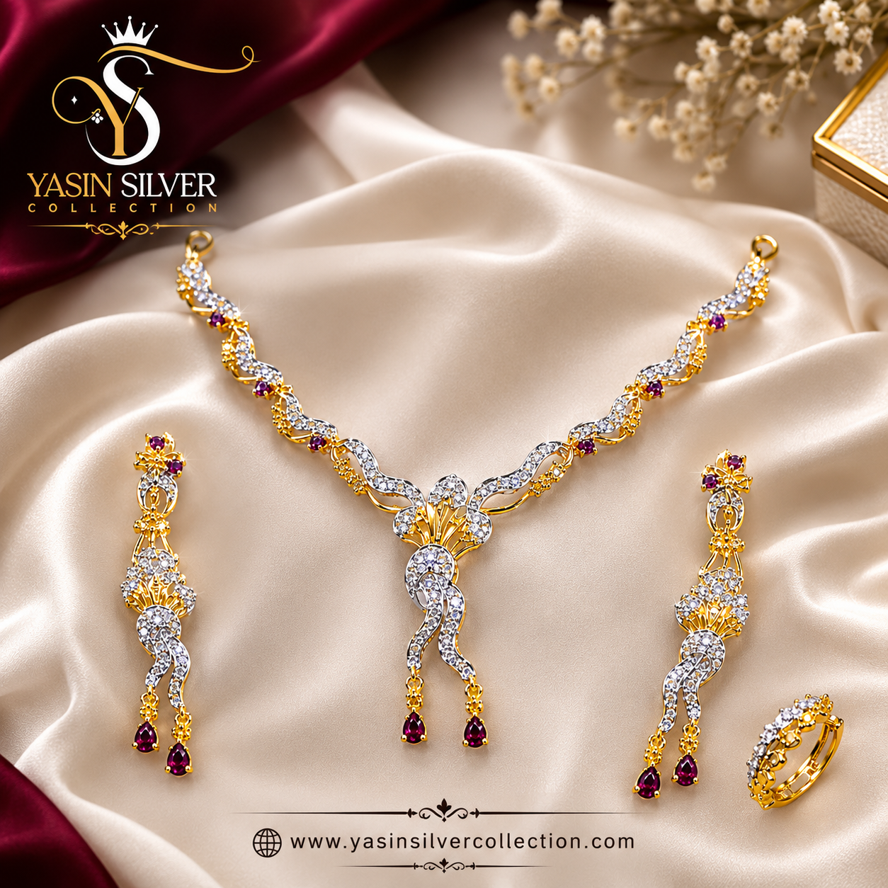Ruby Cascade Bridal Necklace Set