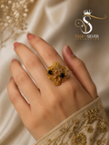 Golden Floral Emerald Ring
