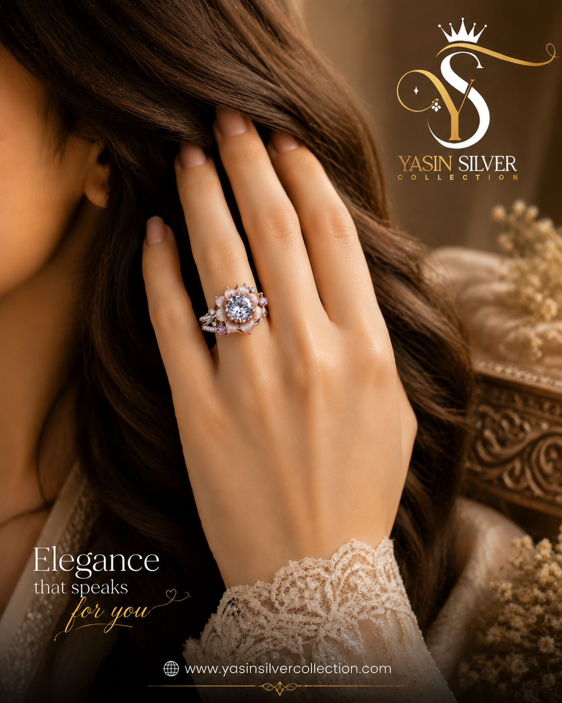 Royal Two-Tone Floral Stone Ring