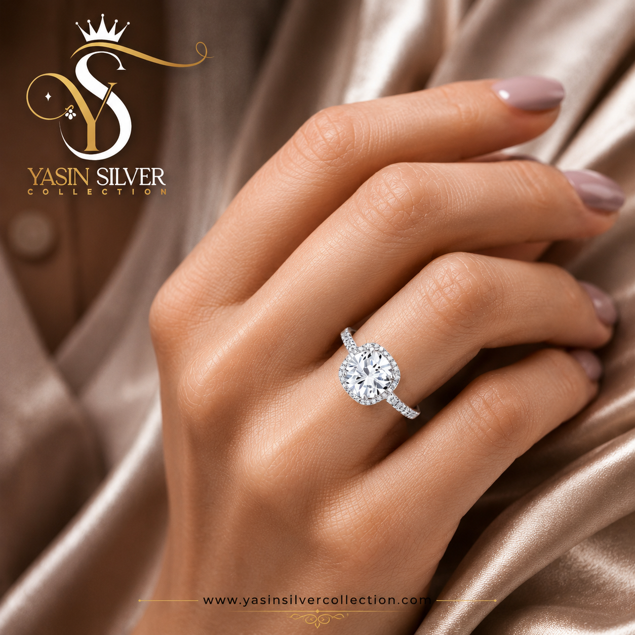 Luxury 925 Silver Halo Crystal Ring