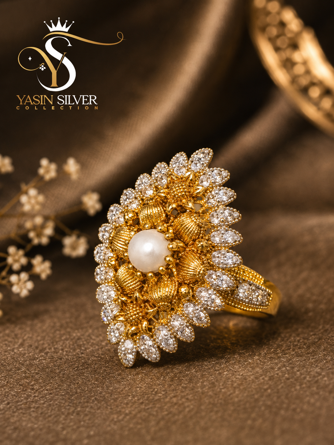 Luxury Silver Flower Ring