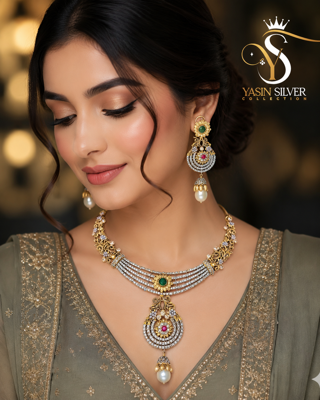 Emerald Royale Kundan Necklace Set