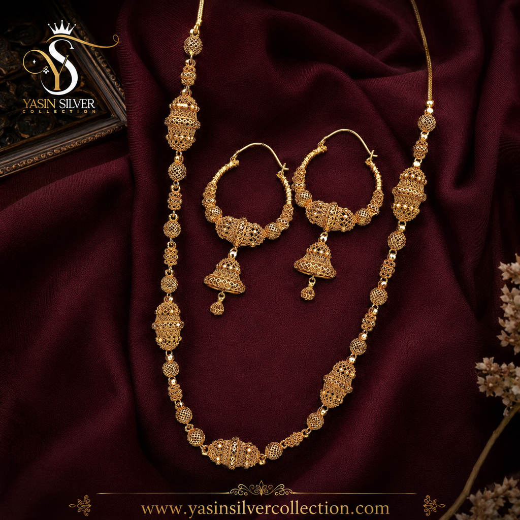 Golden Filigree Jhumka Necklace Set