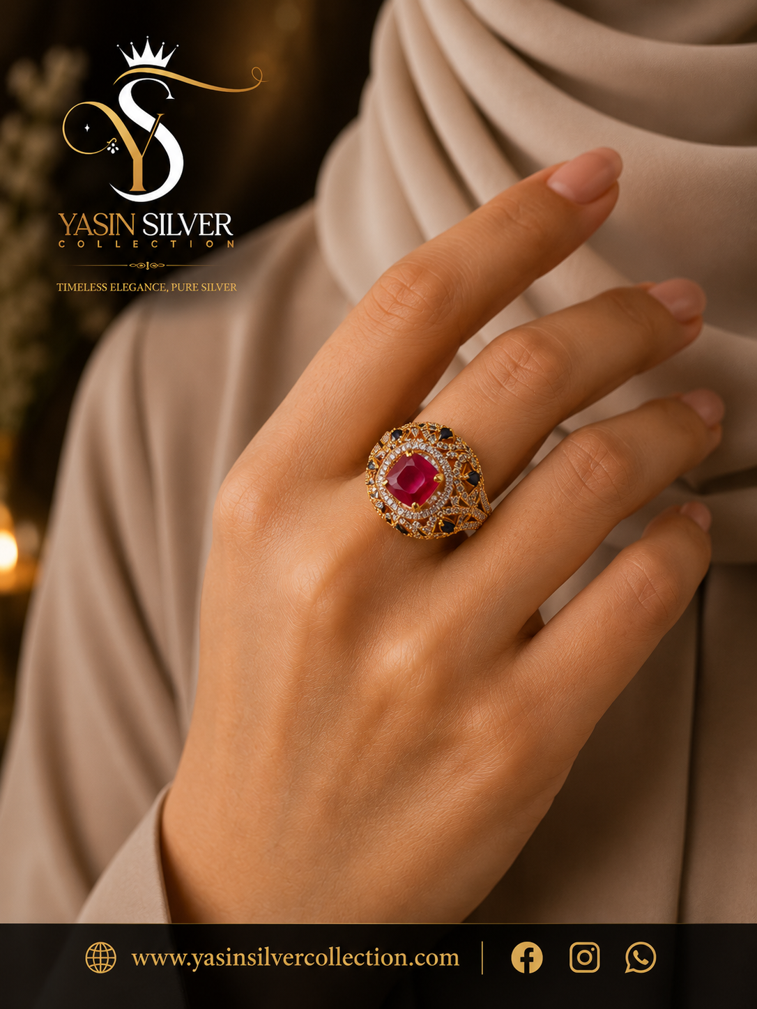 Royal Ruby Silver Statement Ring