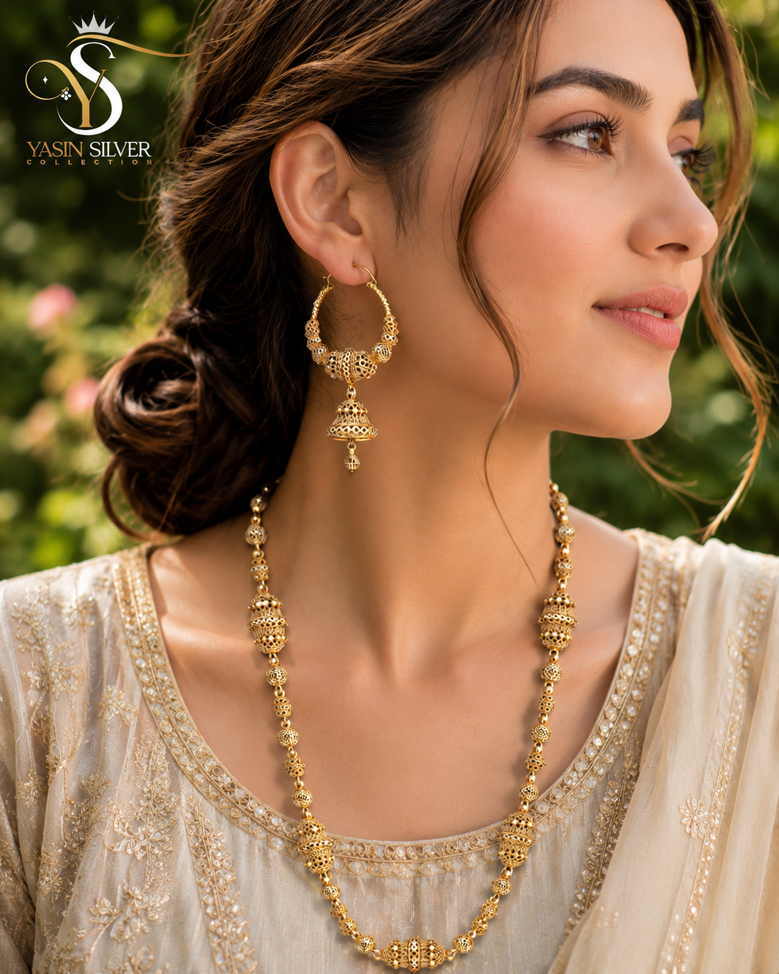 Golden Filigree Jhumka Necklace Set