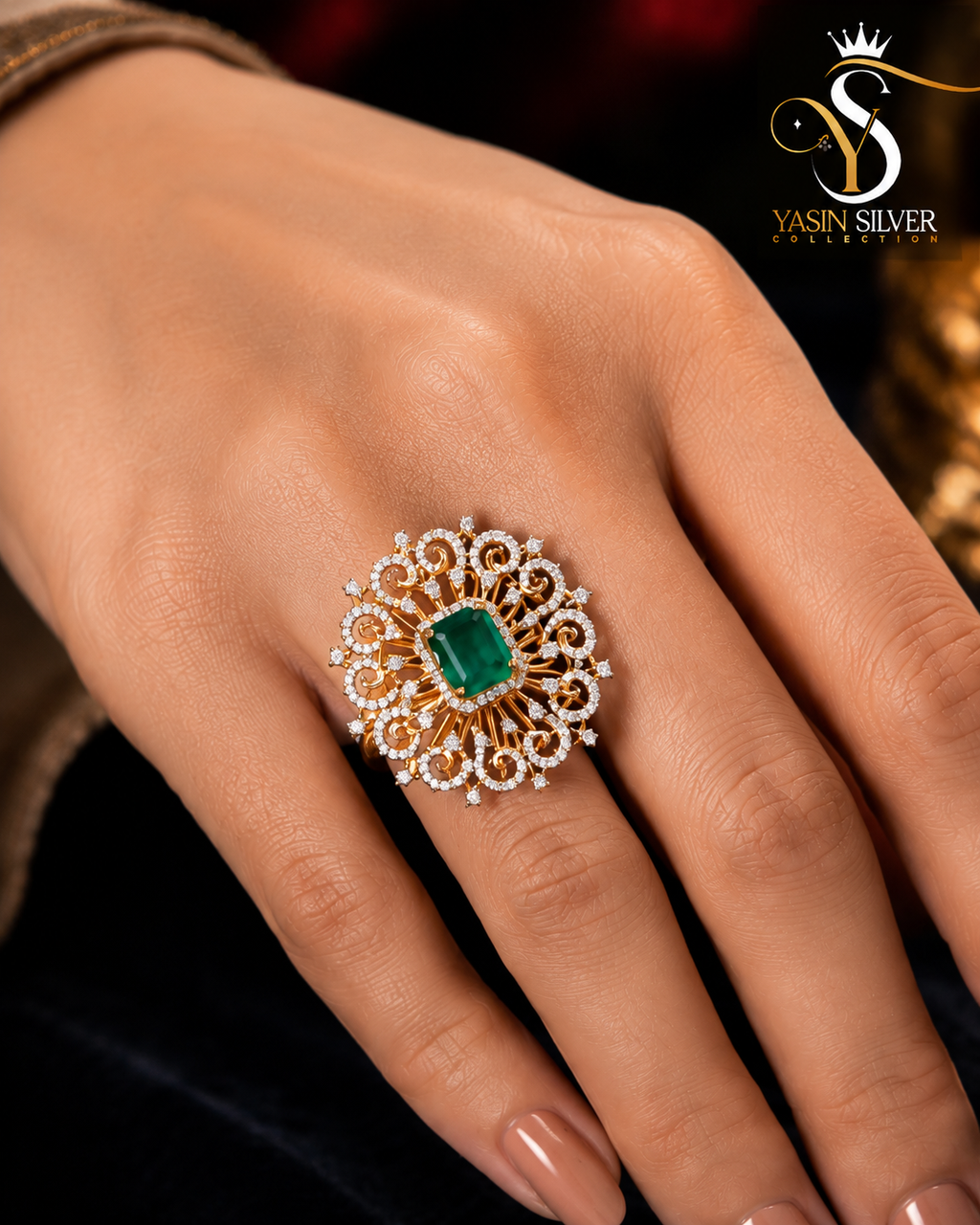 Vintage Luxe Emerald Halo Ring