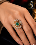 Vintage Luxe Emerald Halo Ring
