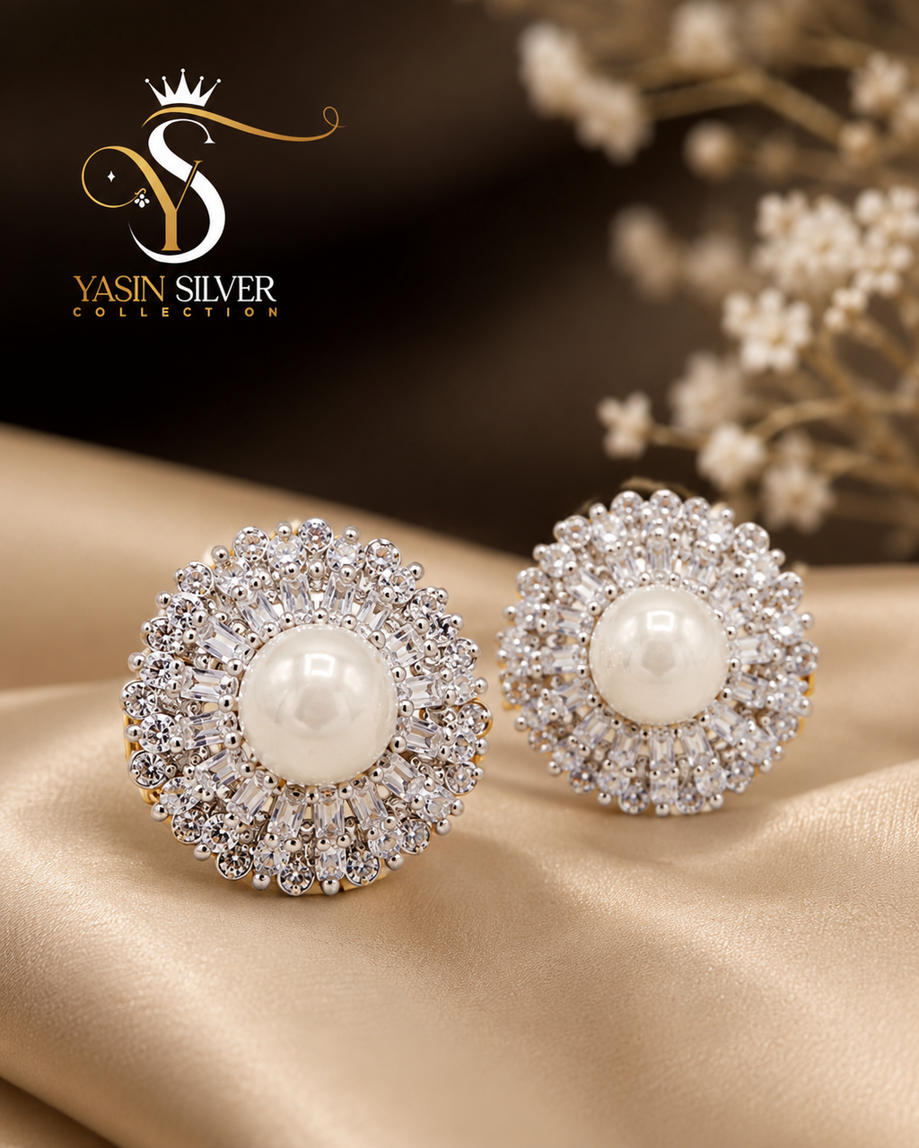 Silver Pearl Blossom Earrings