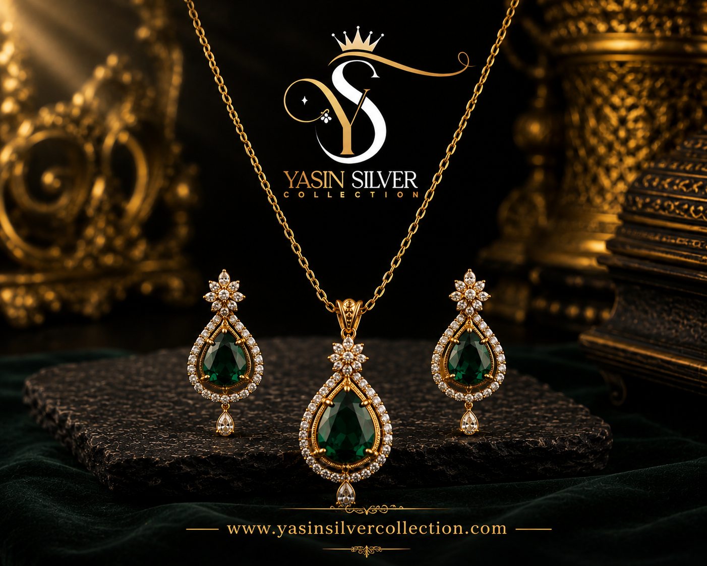 Emerald Royal Drop Pendant Set