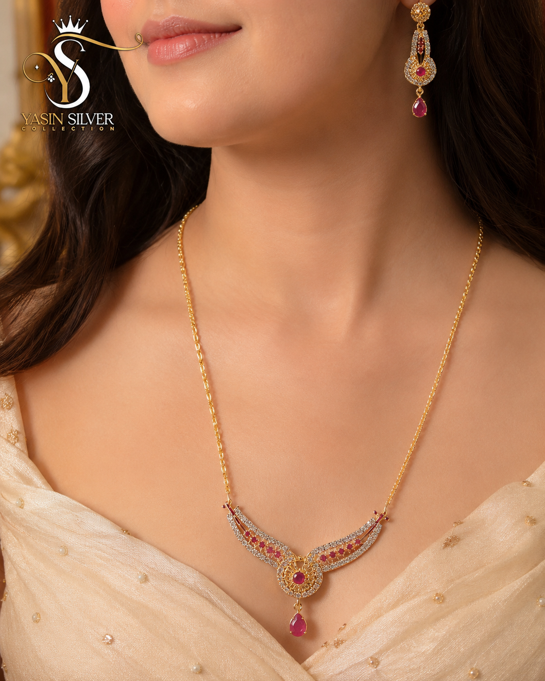 Ruby Crescent Elegance Necklace Set