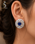 Royal Blue Sapphire Flower Stud Earrings