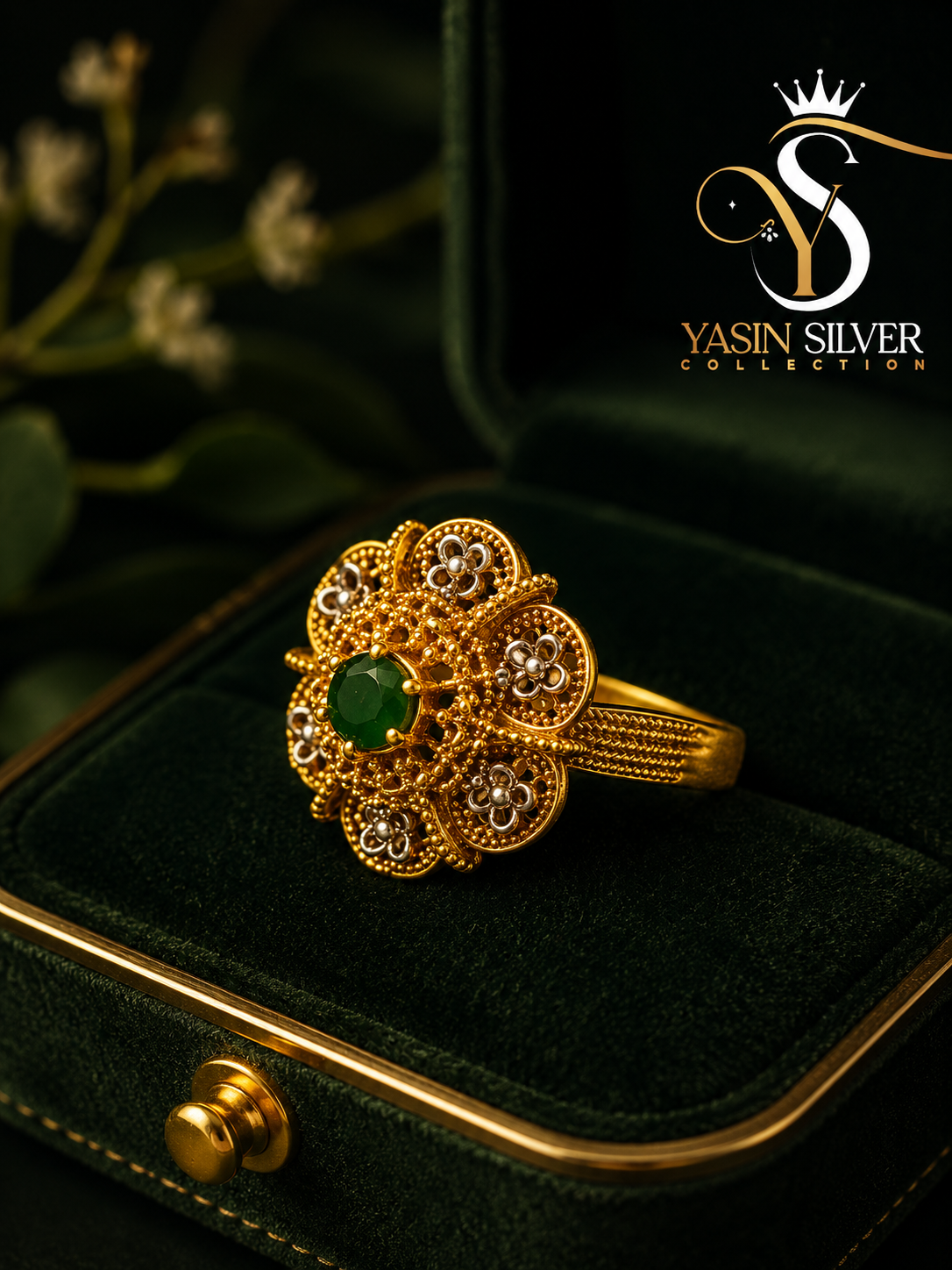 Royal Emerald Flower Ring