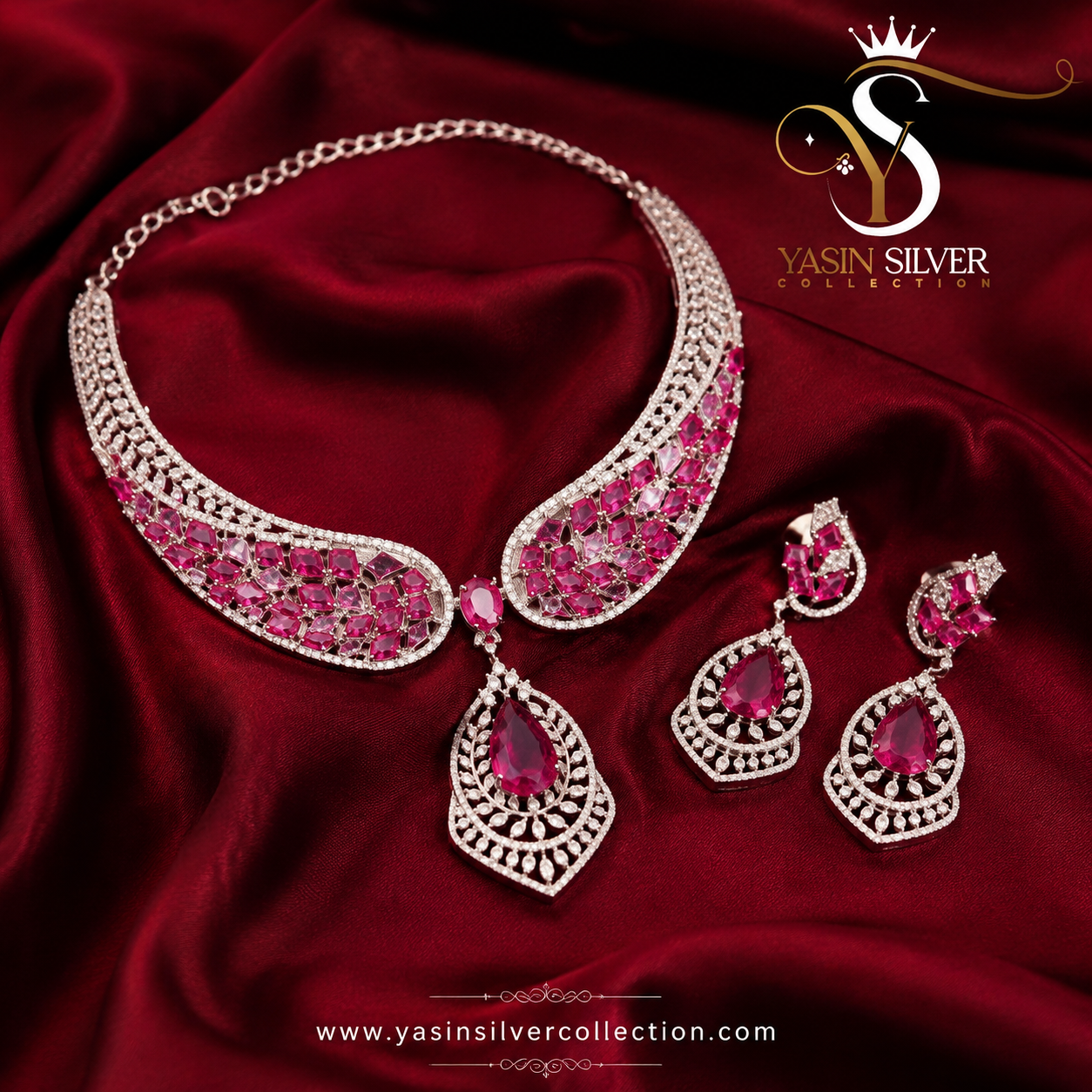Royal Ruby Blossom Necklace Set