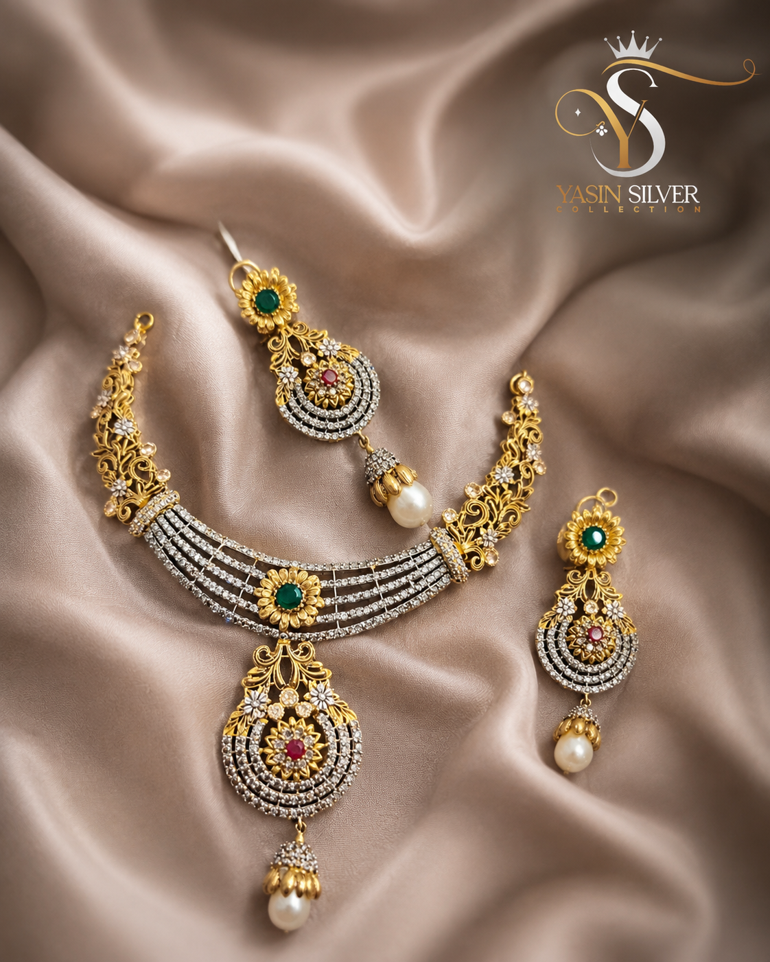Emerald Royale Kundan Necklace Set